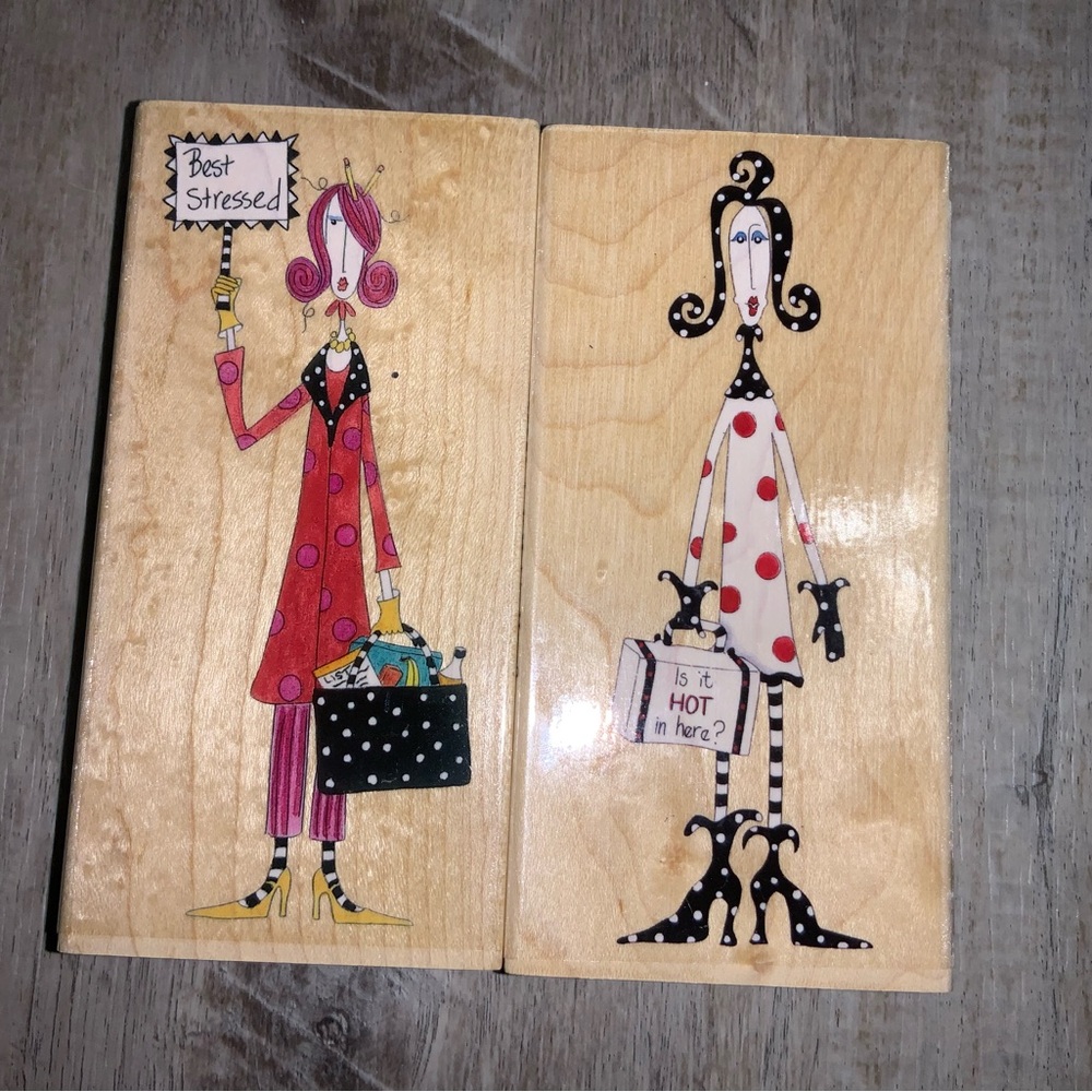 (Bin 4) Dolly Mama’s, Bundle of 2 lady stamps, “Hot, & Stressed”